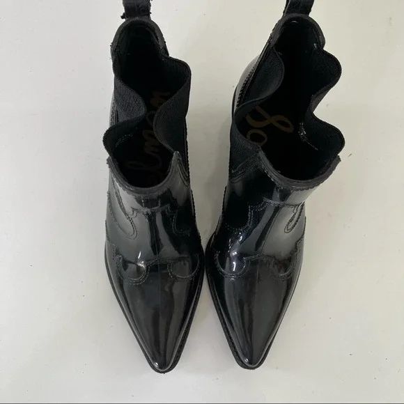 Sam Edelman Pointed Toe Western Bootie Rubber Rain Boot Size 6 Black - Picture 3 of 9